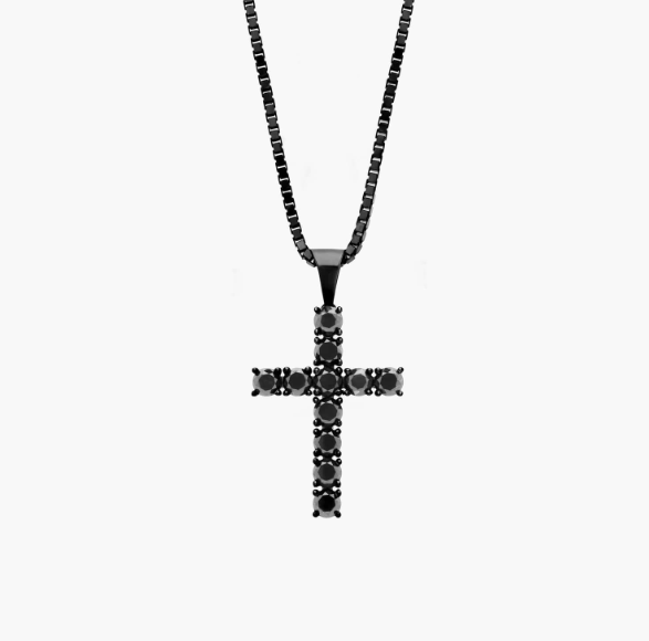 2.00ctw Black Diamond Cross Necklace in Black Rhodium-Plated 14K White Gold
